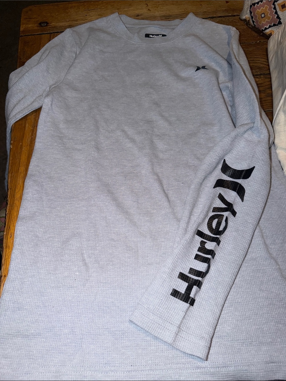 Hurley Light Gray Long Sleeve Waffle Knit Tee with Logo Sleeve